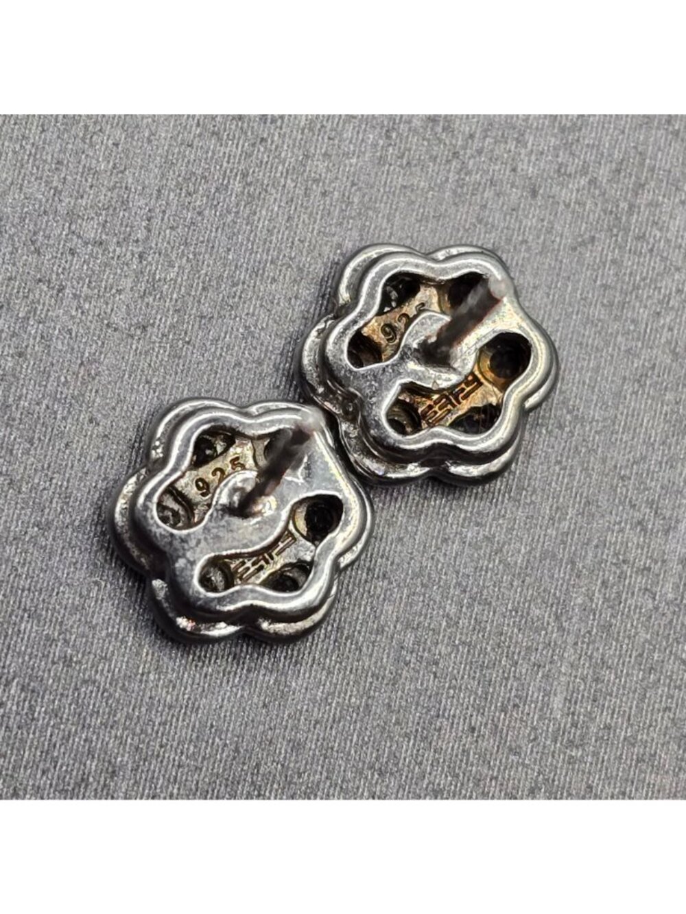 Effy Natural Diamond Flower Stud Earrings 925 Sterling Silver Clusters .25" - Picture 5 of 10